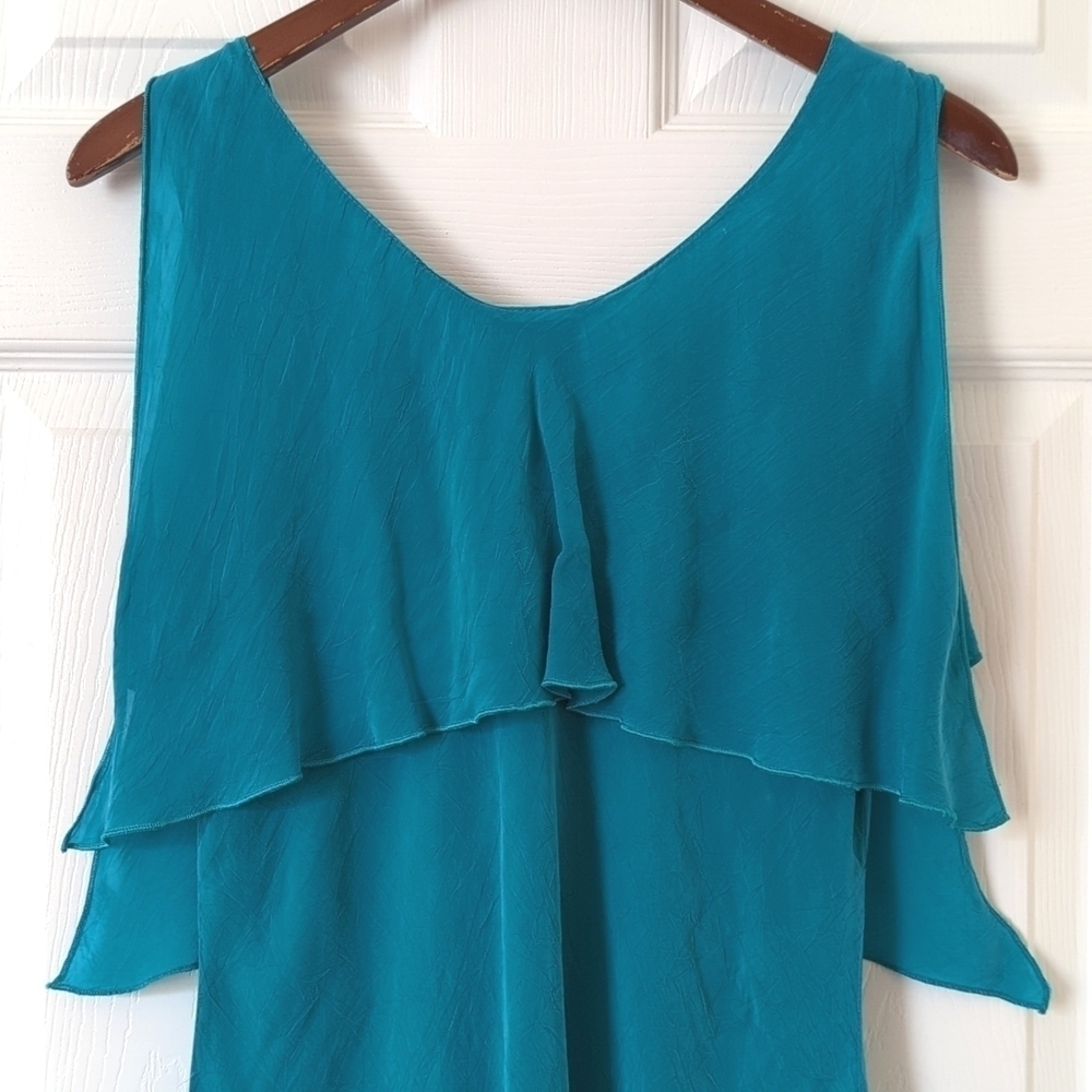 Click by Color Me Cotton 90's Vintage Flowy Layered Chiffon V-neck Tank Top Teal - Picture 11 of 11